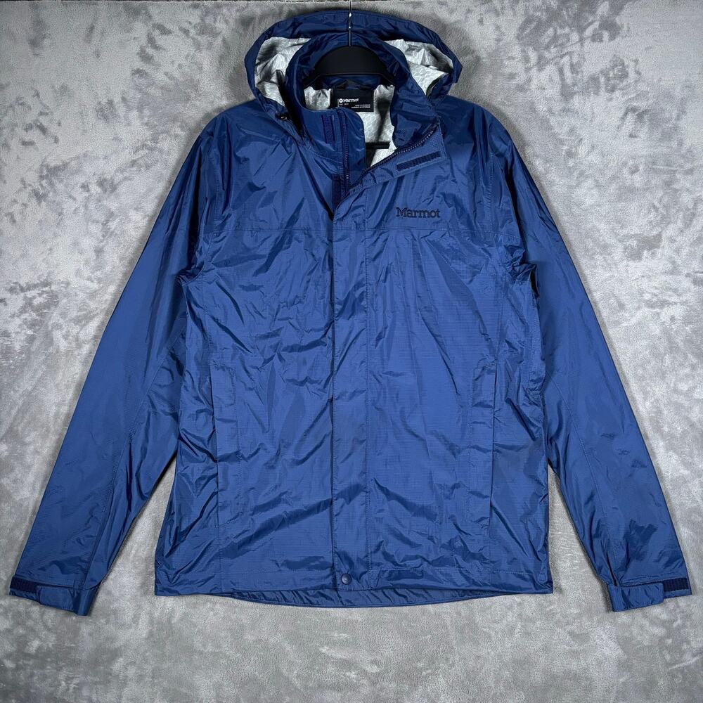 Marmot PreCip Eco Rain Jacket Men’s M Blue Waterproof Hooded Pit Zips
